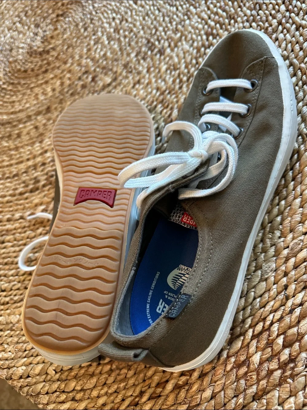 Camper Olive Canvas Low-Top Sneakers with White Laces- men’s size 13
